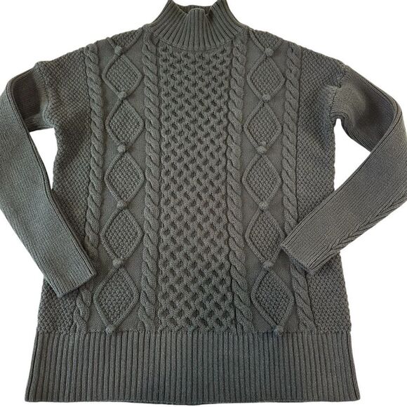 J. Crew Preppy Mock Neck Cable KNit Fisherman Sweater, XXS - Picture 2 of 9